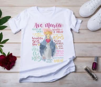 Camiseta Ave Maria Sagrado Coração ? Fé e Devoção