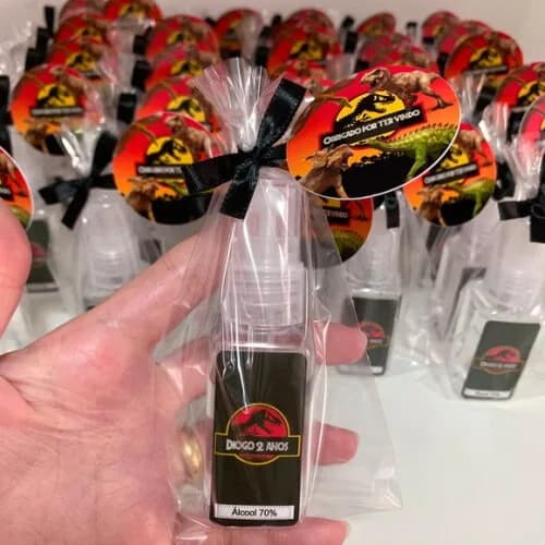 Álcool 70% Spray Lembrancinha aniversário Jurassic Park