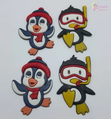 Apliques Pinguins de Borracha - pct com 6 unidades
