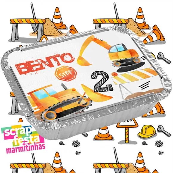 Marmitinhas Personalizadas Festa Trator Construção Aquarela