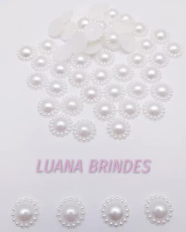 Meia Pérola Branca Decorada - 12mm - pct c/ 100 unid