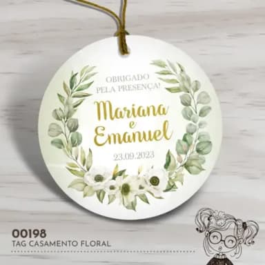 Tag Redonda Casamento Floral - 00198