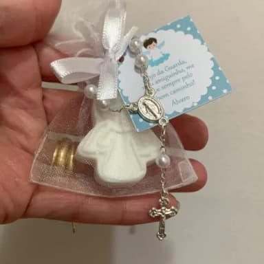 Lembrancinha Batizado Sabonete Anjinho Branco + terço
