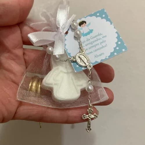 Lembrancinha Batizado Sabonete Anjinho Branco + terço