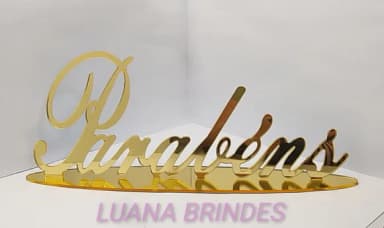 Topo de Bolo/Mesa de Parabéns Espelhado Dourado - 01 unidade