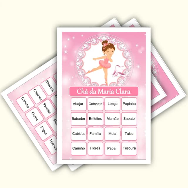 Bingo Chá de Bebê Menina Pdf Para Imprimir