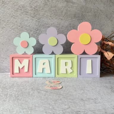 Cubos 8x8cm Decoração Bebê + Trio de Flor
