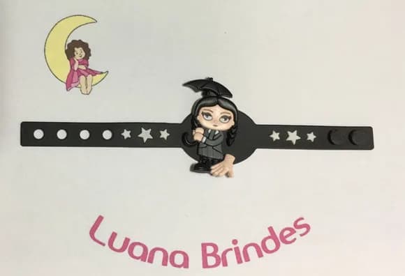 Pulseira Wandinha Addams Emborrachada 17,5 cm