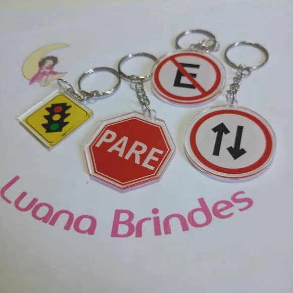 Chaveiro Placa de Transito 4cm Pct 4 Unidades