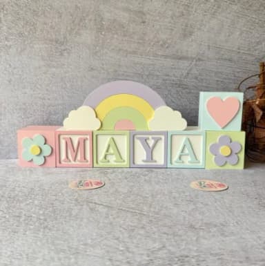 Tons Pastel Cubos 6x6cm Ts + Arco Íris. Decoração Bebê