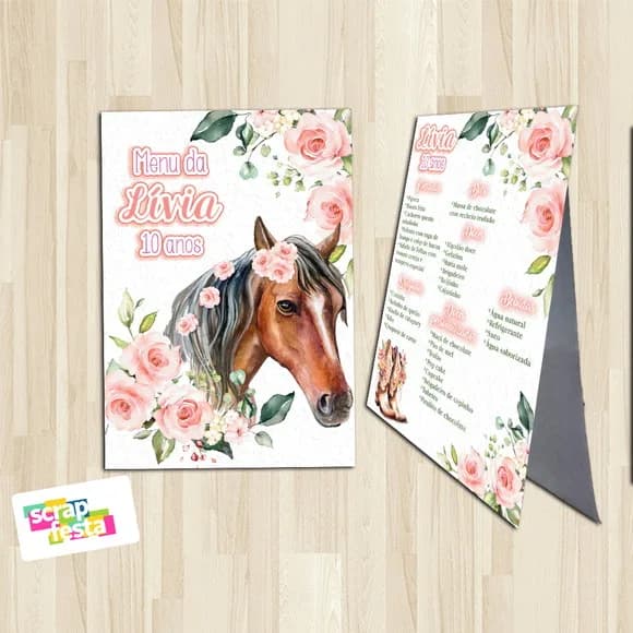 Menu Cardápio Cavalete Festa Cavalos Country Aquarela