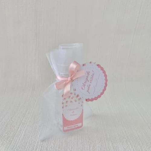 Lembrancinha Maternidade Home Spray floral rosa Organza