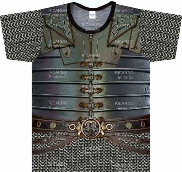 Camiseta Infantil Fantasia Cavaleiro Medieval Armadura com Cota de Malha