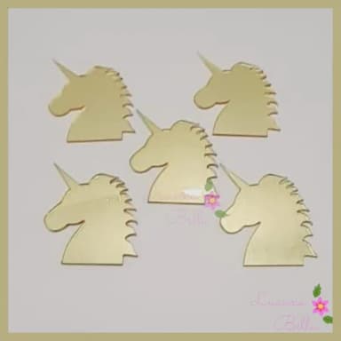 Apliques de acrílico espelhado Unicórnio Dourado - pact c/5