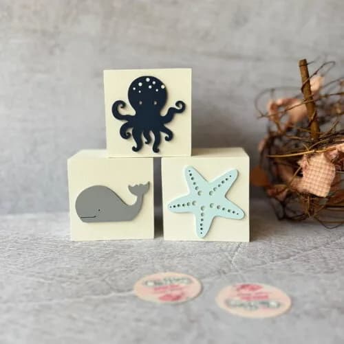 Fundo do Mar Cubos 8x8cm Decoração Bebê