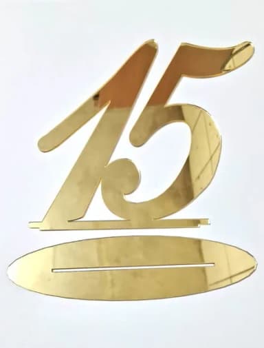Topo de Bolo Numero 15 Acrílico Espelhado 1 Unidade