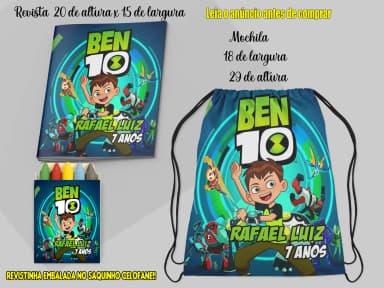 Kit Mochila e Revista de colorir para lembrancinhas do Ben 10