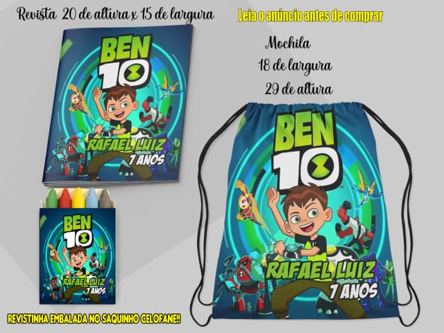 Kit Mochila e Revista de colorir para lembrancinhas do Ben 10