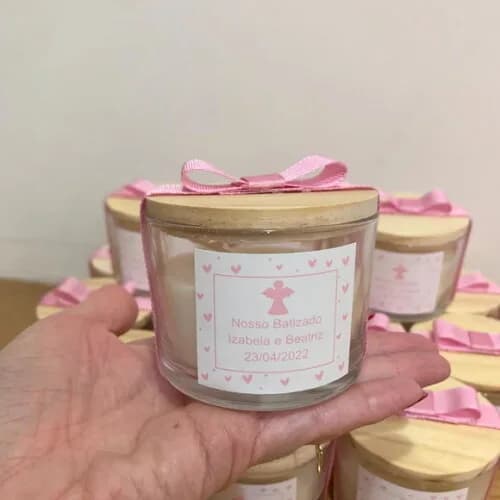Lembrancinha Batizado Vela Vegetal Aromática Pote Vidro