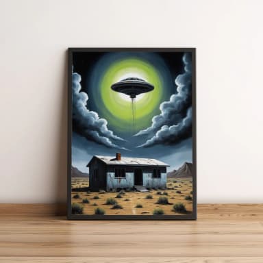 Quadro com OVNI sobre casa no deserto 2571