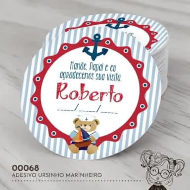 Adesivo Redondo Ursinho Marinheiro 00068