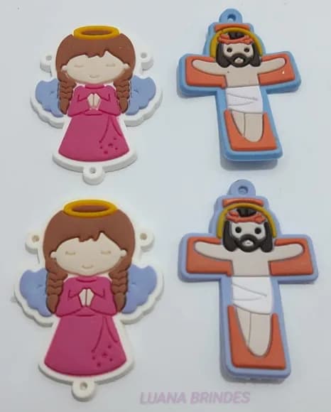 Kit terço Anjinha e Crucifixo de borracha - pct c/2 kits
