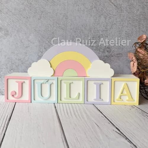 Tons Pastel Cubos 6x6cm Ts + Arco Íris. Decoração Bebê
