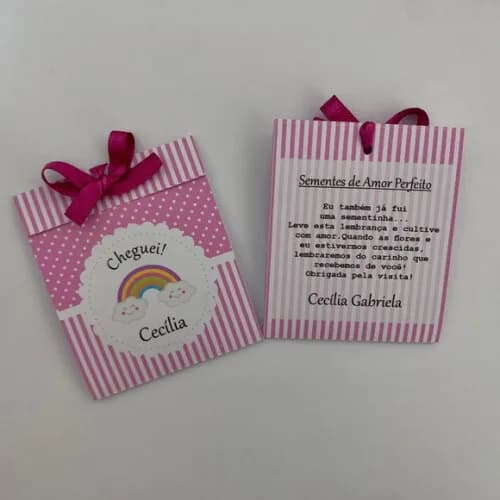 Lembrança Maternidade Sachê Sementinha Arco Íris Pink