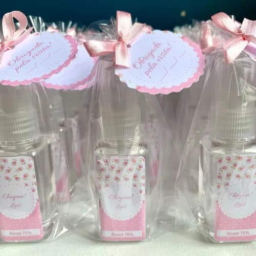 Álcool 70% Spray floral rosa Lembrancinha Maternidade
