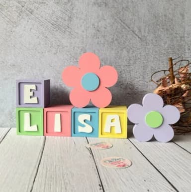 Flores + Cubos 6x6cm Candy Ts Decoração Bebê Pastéis