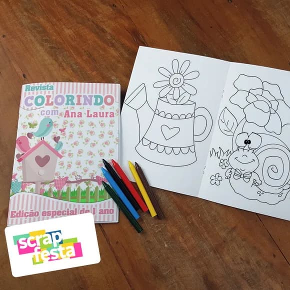 Revista Colorir + Giz de Cera Festa Jardim Encantado