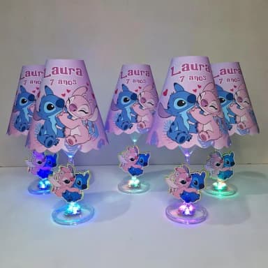 Centro de Mesa Abajur com Led - Stitch e Angel