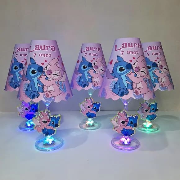 Centro de Mesa Abajur com Led - Stitch e Angel