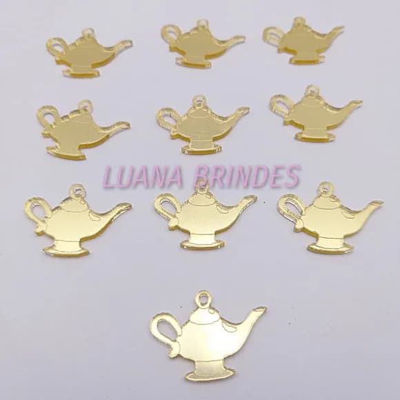 Pingente Lâmpada Mágica Acrílico Espelhado Dourado Pct 10 un