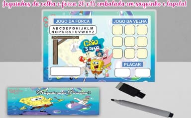 Lembrancinhas de Aniversario do Bob Esponha jogo da Velha e Forca Personalizado