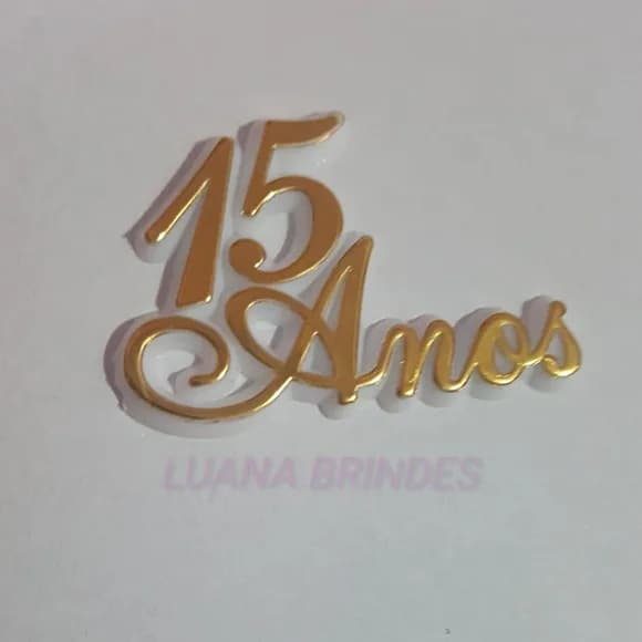Aplique 15 anos Acrílico Branco Dourado 2,2cm Pct 6 Unids