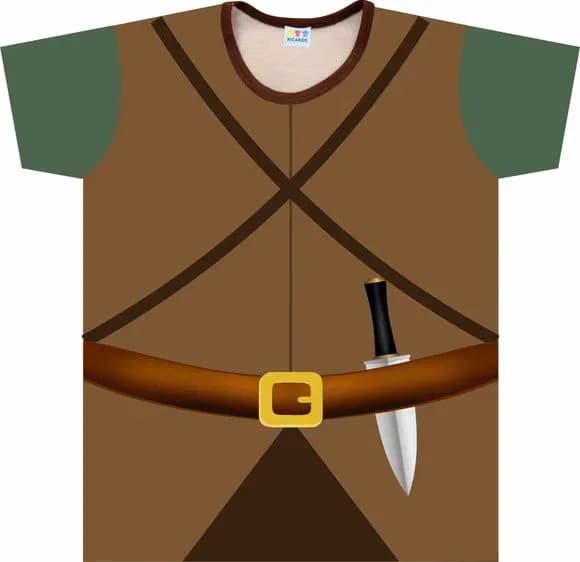 Camiseta infantil de Aventura : Traje de Caçador Explorador Verde e Cinza com Detalhes Estampados