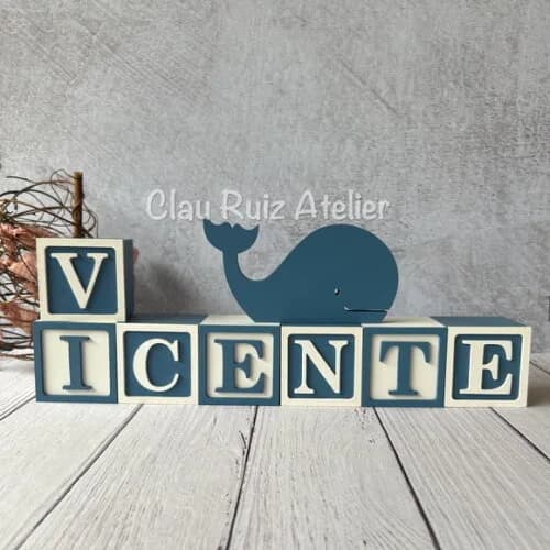 Baleia + Cubos 6x6cm Ts Decoração Bebê Fundo do Mar