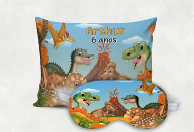 Kit Almofada e Mascara de Dormir dos Dinossauros