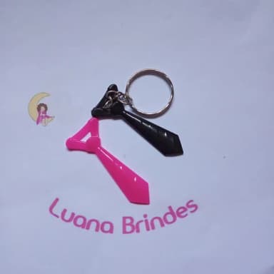 Chaveiro Gravatinha Pink Preto 5cm Pct 12 Unidades