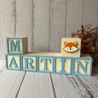 Decoração Bebê - Cubos 6x6cm Nome com Moldura Raposa