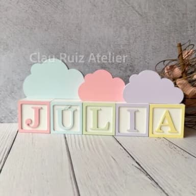 Tons Pastel Cubos 6x6cm Ts + Trio de Nuvens -decoração Bebê