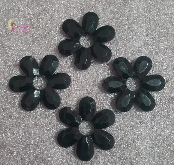 Flor Preta Facetada Furo Passante 4,5cm Pct 6 Unidades