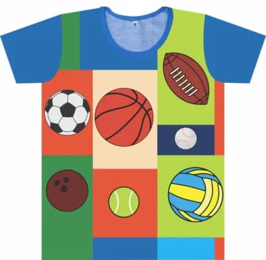 Camiseta Infantil Estampa de Bolas de Esportes Colorida