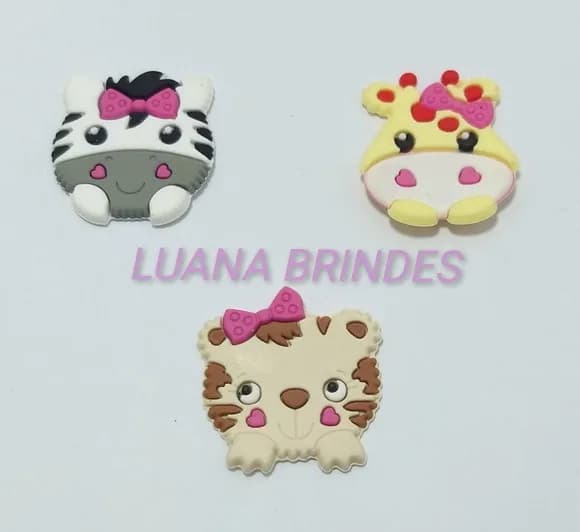Aplique Carinha de Animais Emborrachados - Pct c/ 6 Unid
