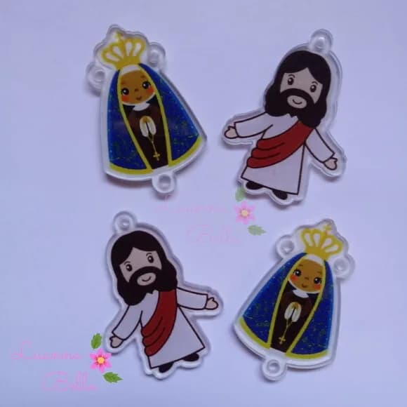Jesus Ressuscitado e Aparecida em Acrílico - Pct com 4 Unds