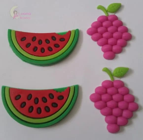 Apliques Frutas de borracha - pct c/8 unidades