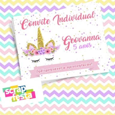 Convite Individual Personalizado Festa Unicórnio