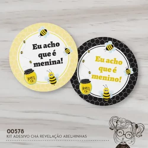 Kit Adesivos Redondos Chá Revelação Abelhinhas - 00578