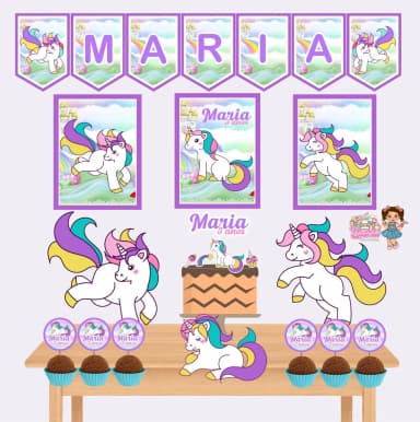 Kit Festa Só Um Bolinho UNICORNIO - Decoração de Festa